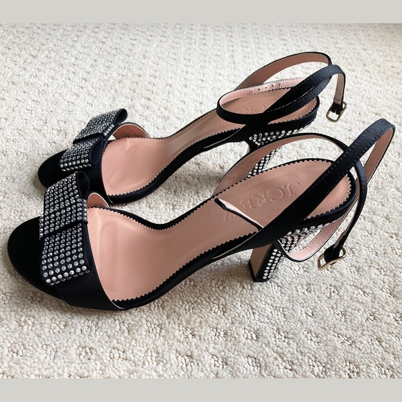 NWOB J. Crew Made-in-Italy Crystal Bow Heels in Black Satin - 9 - Picture 5 of 7